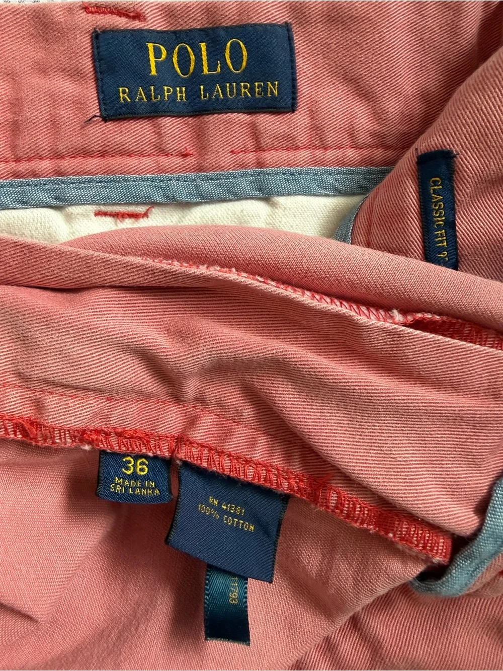 Polo by Ralph Lauren - Classic Fit 9” Chino Shorts - Coral Pink - Men’s Size 36